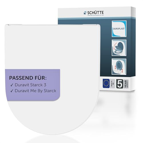 SCHÜTTE Sedile WC adatto per Duravit Starck 3, con abbassamento automatico, made in EU, coperchio rimovibile in termoindurente infrangibile, coperchio WC e occhiali fino a 250 kg, bianco