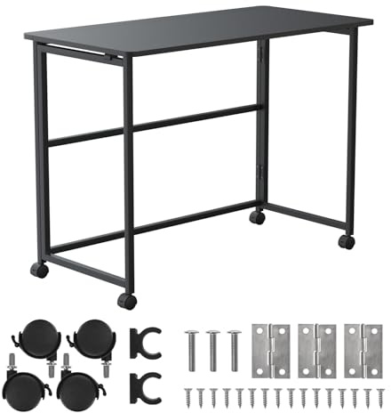 Maclean MC-1250 B fällbart skrivbord med hjul, topp 100 x 50 cm, lastkapacitet 50 kg, snabb vikning, höjd 75 cm, kompakt mobilbord i svart för dator, teleworking, studier, hemsida