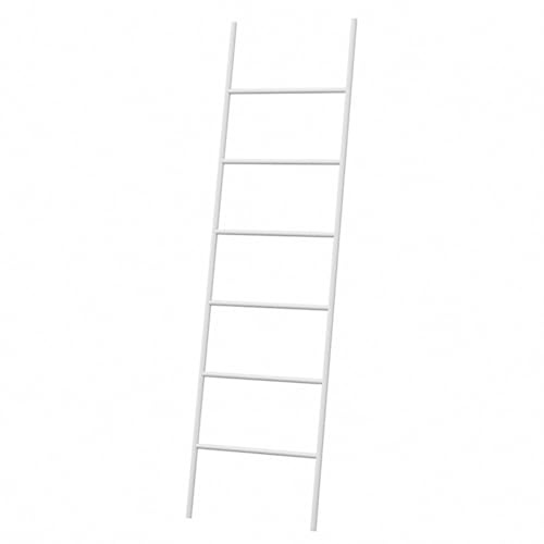 Escalera independiente de 6 niveles, toallero de metal para dormitorio y sala de estar, elegante soporte de secado de ropa y toallas, diseño inclinado de pared (50 x 170 cm, blanco)