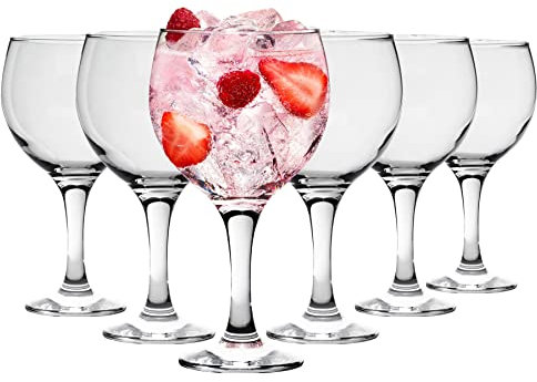 6X Clear 645ml Misket Gin Balloon Glasses - Large Long Stem Bowl Shaped G&T Cocktail Drinking Copa Tonic Glass Gift Set - by LAV