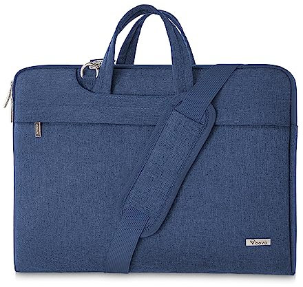 Voova Sacoche pour Ordinateur Portable légère 15 15.6 16 Pouces Sac Pochette Housse PC Imperméable Sac à bandoulière Sac à main avec Bandoulière et Poignée Cachée Bleu