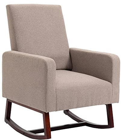 HOMCOM Silla Mecedora Tapizada en Franela Sillón Balancín Relax con Asiento Reposabrazos Acolchados y Pies de Madera de Caucho Ideal Lactancia 72x75x105 cm Marrón