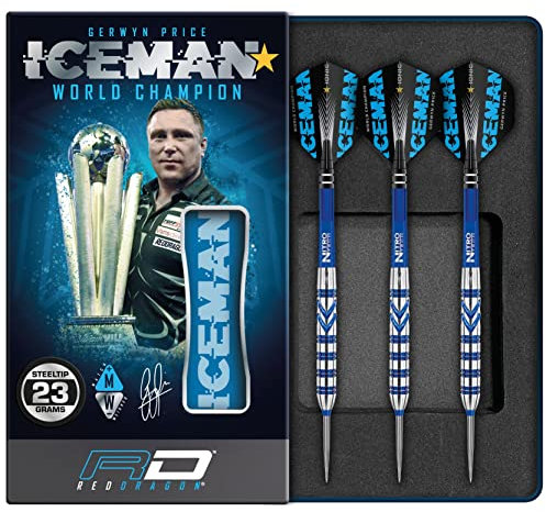 RED DRAGON Gerwyn Price Iceman Originals 23 Gram Professional Tungsten Darts Set with Flights and Stems