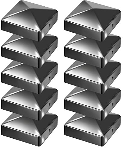 Gimisgu Lot de 10 capuchons de poteau - 71 x 71 mm - En métal galvanisé - Forme pyramide - Pour poteaux en bois - Avec vis - Noir