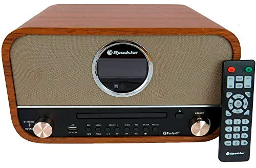Roadstar HRA-1782NBT Stéréo Vintage, Radio Numérique FM, Lecteur CD-MP3/CDR/CDRW, Bluetooth, Enregistrement et Lecture USB, ENTRÉE AUX RCA, Télécommande, Connexion pour Casque, Rétro, Bois