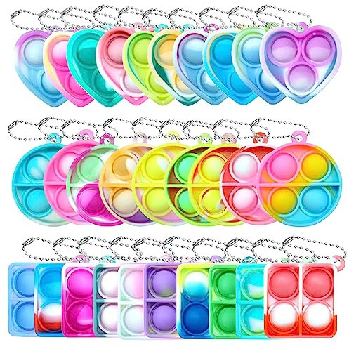 Yeefunjoy 30PCS Mini Pop Push It Fidget Jouet Porte-clés, Pop Push It Fidget Jouet Sensoriel en Silicone, Squeeze Pop Bubble Fidget Bulk, Poppet Bubble Stress Soulagement pour Enfants Adultes