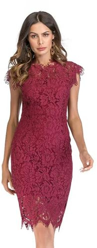WatSKY Abito da Festa Aderente Vintage Bordeaux Abito Estivo Sexy in Pizzo Abiti Neri Abito Elegante Scavato Abito Sexy retrò Tubino Slim-Vestito da Festa Vino-L
