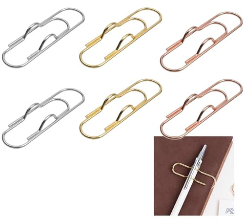 DHWEKU Metal Pen Clips,6 PCS Pen Clip Metal, Clip para Papel Clips para Cuadernos, Papel Herramienta de Papelería Clip para Notas,para Papeles, Escuela, Oficina (Tres Colores)