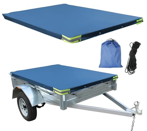 Anhängerabdeckung, 2,1 m x 1,1 m wasserdichte Anhängerabdeckung, 209 x 115 x 10 cm, 420D Oxford-Tuch Schwerlast Anhängerabdeckung mit Planenseil, PKW Anhänger Abdeckung Plane
