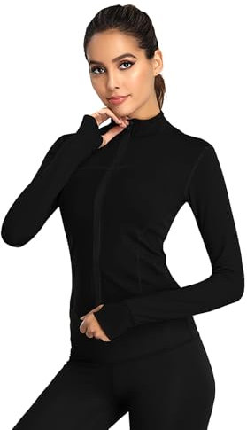 flintronic Damen Laufjacke, Atmungsaktive Sportjacke, Yoga Fitness Shirt, Sportjacke mit Reißverschluss, Hoher Kragen Leicht Sportjacke, Langarm