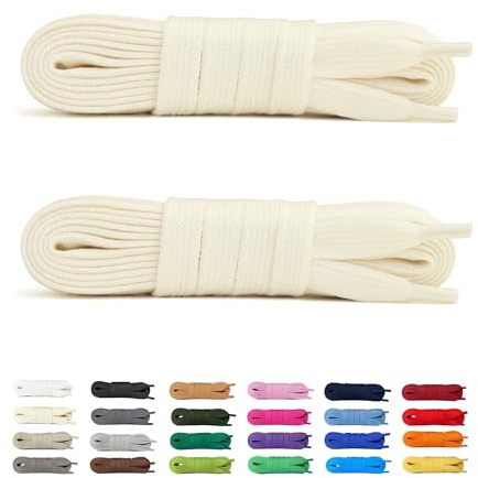 Laceter 2 Paires de Lacets Plats en Coton 8 mm pour Baskets, Sneakers, Chaussures de Sport ou Ville – Confortables, Solides, Résistants, Pour Homme Femme Enfant - 120 cm - Blanc crème x 2