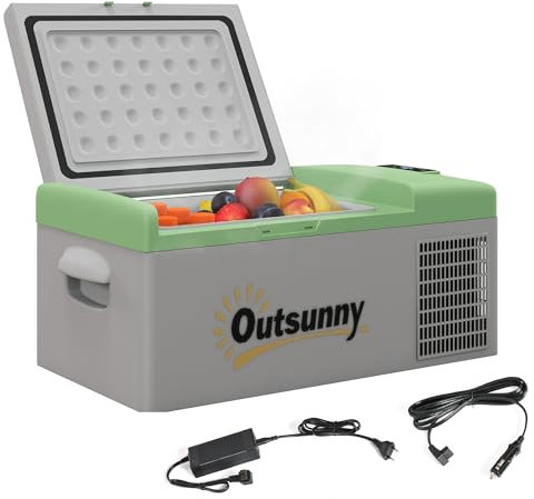 Outsunny Kompressor Kühlbox 16L, Kühlbox Auto 12/24V DC & 100-240V AC, bis -20°C, Tragbare Gefrierbox mit MAX/ECO Modi, Mini Kühlschrank für Camping, Lkw, Boot, RV und Steckdose