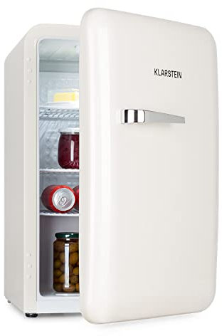 Klarstein Audrey Mini - Small Fridge, Compact mini bar, Free-Standing, Compression Cooling, Capacity, Cooling: 0-10 °C, mini Fridge with 70 Litre Capacity, White