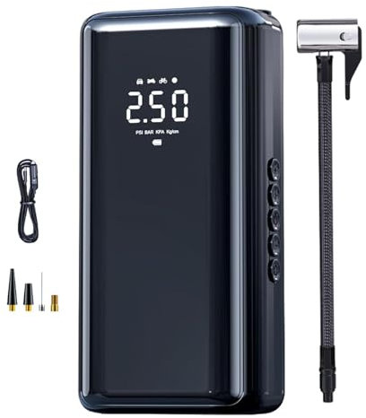 Pompe à air sans fil pour pneus de voiture – Gonfleur de pneus portable 150 PSI, compresseur d'air à affichage numérique | Pompe à pneu sans fil rechargeable pour vélo, moto, ballon, gonfleur de pneu