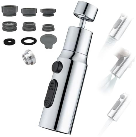Mokaskaidj Rompigetto Rubinetto Cucina 360°, Girevole Aeratore Universali Rubinetto Filtro Anti Spruzzo 3 Modalità Aeratore Strati Filtraggio Rete, Soffione Lavandino Aeratore Lavello Estensione
