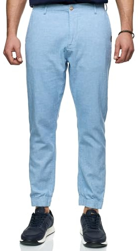 Indicode Herren Blnda Stoffhose aus Leinen & Baumwolle | Herrenhose Freizeithose Männer Blue Wave, XL