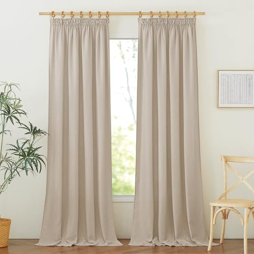 Pony Dance Linnegardiner med veckband för skensystem vardagsrum gardiner boho set om 2 stycken H 245 x B 140 cm gardin linneutseende halvtransparenta linnegardiner för sovrum, taupe