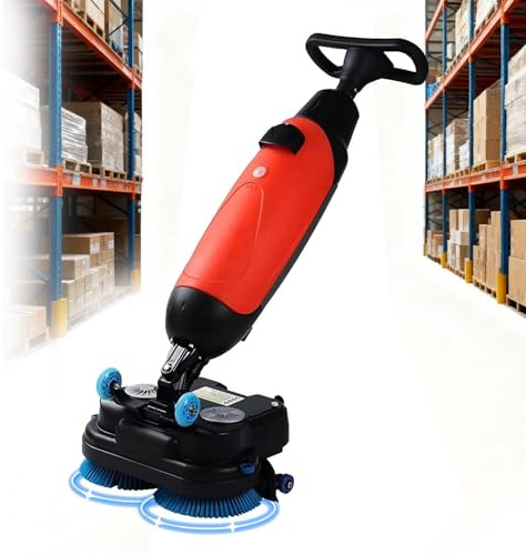 CUTANGELAR Máquina Fregadora Eléctrica De Empuje Manual, Máquina Fregadora De Suelos Comercial, Ancho De Limpieza De 17 Pulgadas, 13000 Pies Cuadrados por Hora, Eficiente En Madera, Laminado(Red)