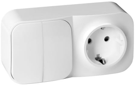 Miratic Interruttore Luce Muro Doppio con Presa di Corrente Schuko 2 Poli +Terra 16A 250V Finitura Lucida IP20 (bianco)