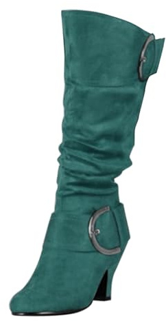 cfpqv Bottes à tige large pour femme - Avec talon - Bottes longues à talon pointu - Petit talon - Bottes longues avec fermeture à boucle - Vintage - Loisirs - Bottes western - Bottes d'hiver, vert, 34