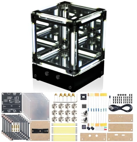 ICrduioo Soldering Kit, DIY Mirror Night Light Electronics Kit, Adjustable LED Brightness, DIY Cube Soldering Project Gift Box for Home and School Learning STEM Education