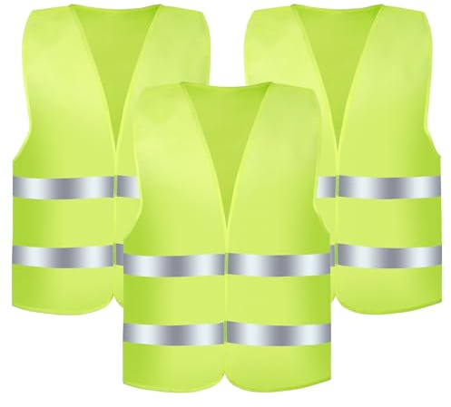Romon Gilet Alta visibilità, 3 Pezzi Universale Giallo Giubbotto Sicurezza Riflettente, Giubbotto Catarifrangente Auto, Giubbotti di Sicurezza per Conducenti Cantiere Stradale Assistenza Uomo Donne