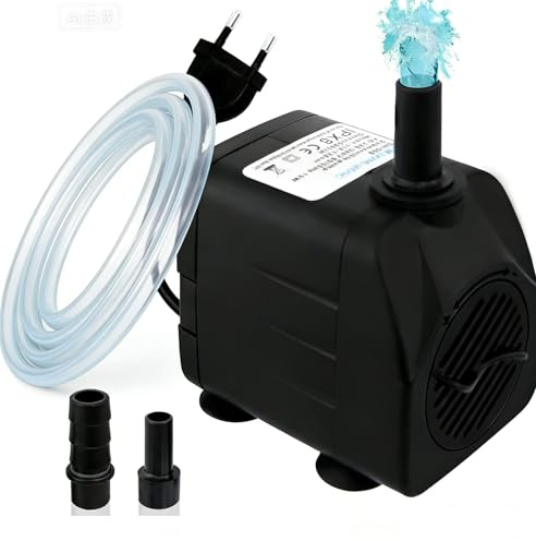 Pompa sommergibile per laghetto, ultra silenziosa, 600 l/h, pompa per acquario, per laghetto, fontana, acquario, giardino, pompa sommergibile con 2 ugelli da 8 mm-13 mm, con 4 forti ventose (10 W)