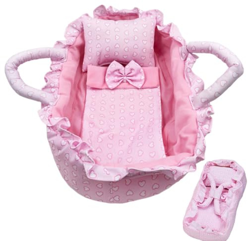 Doll Bassinet Carrier, Pink Cradle with Pillow and Carry Handles | Baby Doll Bed Set- Portable Bassinet-Portable Sleeping Bed for Dolls Under 34.8cm, for Girls and Boys