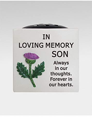 Son Thistle Memorial Flower Vase - Square Rose Bowl - Grave Plaque Tribute Ornament
