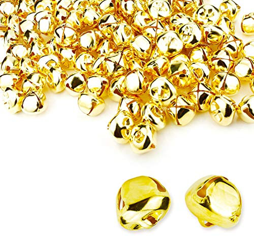 Augshy 120 Pcs Christmas Jingle Bells - 25mm Golden Craft Metal Sleigh Bells for Festival Home Decoration