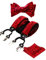 Alizeal Herren verstellbare Blumen Paisley Fliege selbst gebunden, Einstecktuch und elastische Y-Form 6 Clips Hosenträger Set, Weinrot