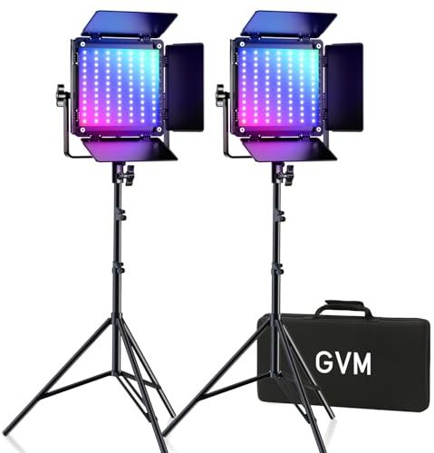 GVM 800D RGB LED-videolampa, 2 st videoupplysningskit med APP-kontroll, 40 W fotograferingsbelysning LED panel lampa med 8 typer av scenljus för Studio Youtube, 3200K-5600K, CRI 97+