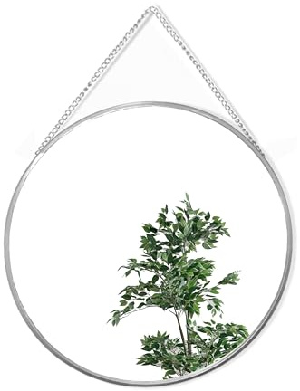 GreyZouq 30cm Round Wall Mirror with Hanging Chain, Metal-Framed Decorative Bathroom Mirror for Bedroom, Living Room & Home Decor, Silver