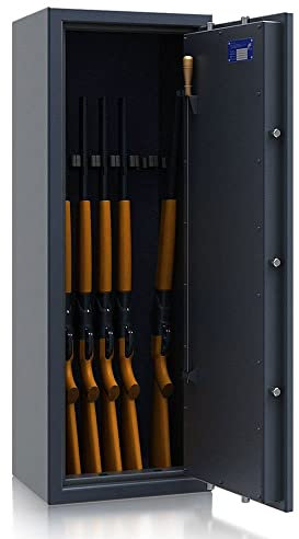 SafeHero Waffenschrank Klasse 1 EN 1143-1 Secureo Eagle 7 | Waffenschrank 1 für 7 Langwaffen | Langwaffenschrank Schlüsselschloss | Zugelassener Waffenschrank Langwaffen, Kurzwaffen + Munition