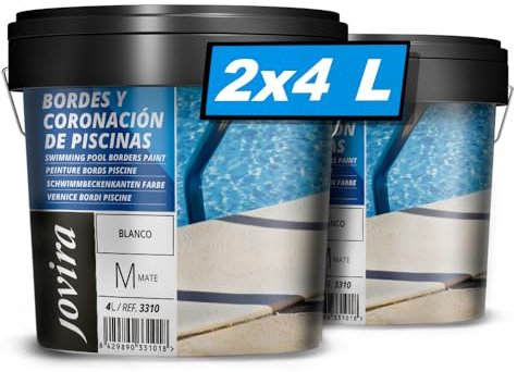JOVIRA PINTURAS Pintura Bordes y Coronación de Piscinas. Antideslizante especial para renovar los bordes de las piscinas. (2x4 Litros, Blanco) A-34B
