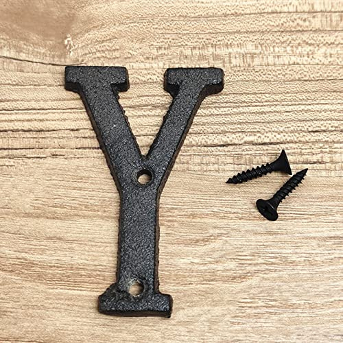 3D House Plaque Numbers 0-9 Letter A-Z Black Cast Iron 8cm Metal Digital Door Plate Sign with Screws Alphabet Home Outdoor Anti-Rust Exterior Signage Doorplate Hotel Apartment Street Mailbox (Y)