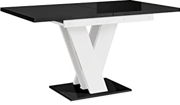 MEBLINI Esstisch Ausziehbar - Esszimmertisch Modern - Küchentisch - Säulentisch - Ausziehtisch - Dining Table - Esszimmertische - 120-160x80x75cm - MASIV - Schwarz Hochglanz/Weiß Hochglanz