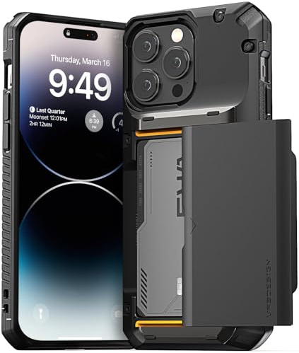 VRS DESIGN Damda Glide Pro Phone Case for iPhone 14 Pro Max, Sturdy Semi Auto Wallet [4 Cards] Case with Card Slot Holder, Compatible for iPhone 14 Pro Max Case (2022) Matte Black