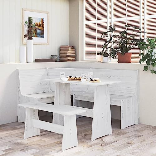 CIADAZ Mesa de Comedor Con Banco de Madera Maciza de Pino Blanca - Mueble Comedor, Cocina, Salón, Consola