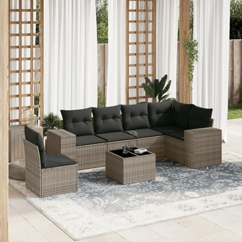 SECOLI Conjunto de muebles de jardín de ratán con espacio de almacenamiento, XXL, muebles de terraza, sofá de salón, grupo de asientos de ratán, muebles de esquina, juego de muebles de balcón, color