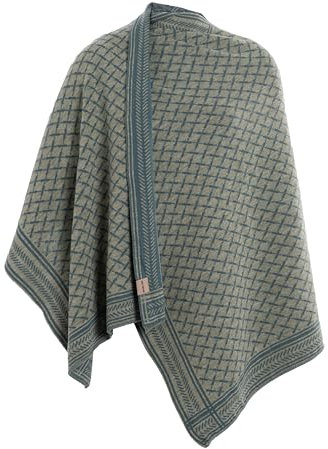 KNIT FACTORY - Dusk Poncho Cape - Elegant Gestrickter Damen Cape - Wickelschal mit Wolle - Hochwertige Qualität - Laurel/Urban Green