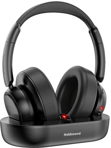 Holdsound Senior-Friendly Wireless TV Headphones - 45H Playtime, 30m Range, Multi-Interface Transmitter (Optical/AUX/RCA),Comfort Over-Ear Design, Clear Sound for Late-Night Viewing