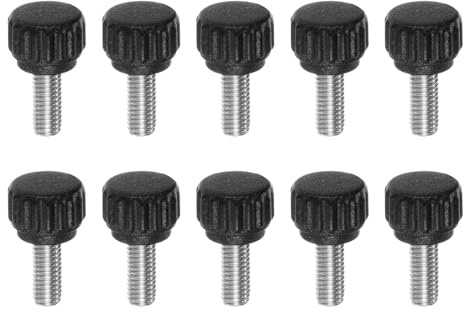 QUARKZMAN M5x12mm Vite a Testa Zigrinata Pomelli da 13mm Nero 10pz | Mano Filettatura Maschio Metrica Testa in Plastica Opaca da 13mm in Acciaio Inossidabile 304 Manopola Serraggio Bloccaggio
