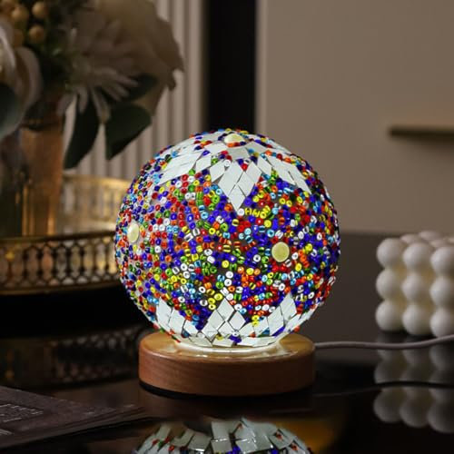 Marocco giallo lampada a mosaico vintage retro tinto turco marocchino boheme Tiffany lato letto colore vetro fatto a mano con base in legno USB carica decorazione luce per camera