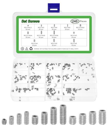 sourcing map Allen Head Socket Hex Grub Screw Assortment Kit, 240PCS M2//M2.5/M3 304 Stainless Steel Internal Hex Drive Cup-Point Set Screws Assortment Kit
