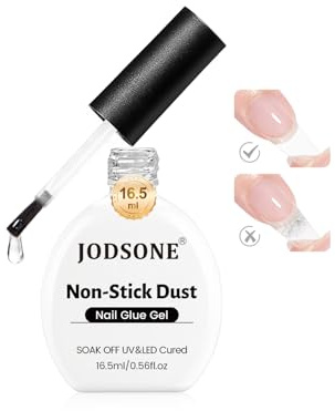 JODSONE 16,5 ml de pegamento sin polvo para puntas de uñas, pegamento universal de bajo endurecimiento térmico, sin burbujas, fácil de aplicar para puntas de uñas y uñas acrílicas transparentes de