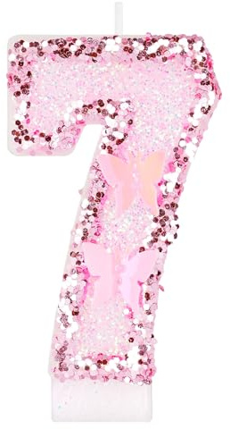 Alaoo Candele di Compleanno, Candele per Torta di 7° Compleanno, con Farfalla Candele Decorazione di Topper Torta, Candele per Torte, Decorazioni per Feste, Adatto a Ragazzi e Ragazze(Rosa-7)