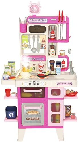 AIYAPLAY Cucina Giocattolo con 104 Accessori 3-6 Anni 52.5x22x100 cm Rosa