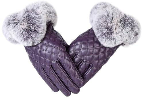 ZNJAMN damer läderhandskar damer läderhandskar kvinnor varm tjock vinter eleganta flickor vantar för kvinnor, Lila, en storlek