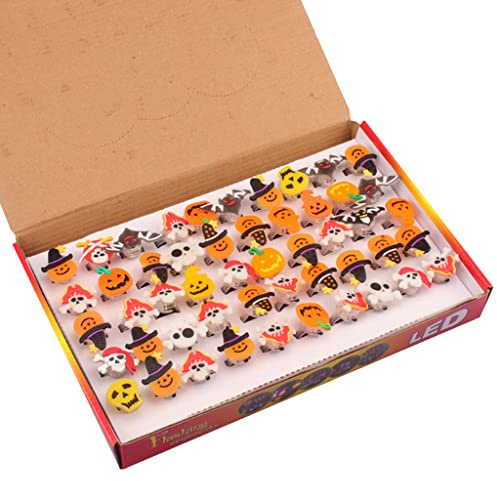 Juego de 50 anillos LED de Halloween, anillos luminosos para decoración de bolsas de golosinas, premios de regalo